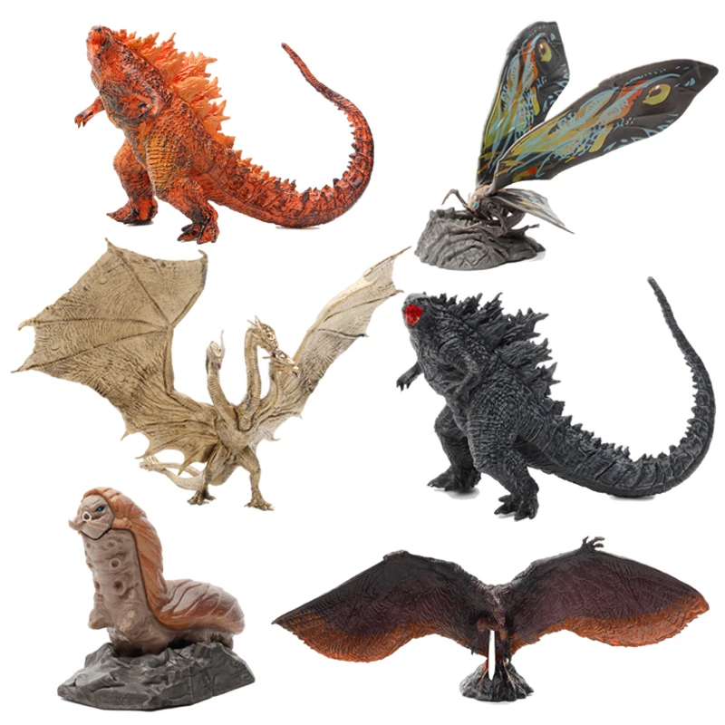 New 6 Pcs Burning Godzilla Gojira King Ghidorah Mothra Rodan 7-11Cm Action Figure Dinosaur Monster Decor Model Boys Kids Toys