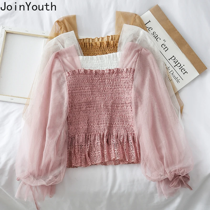 Joinyouth сетчатая пышная короткая блузка с длинным рукавом в стиле пэчворк Женская