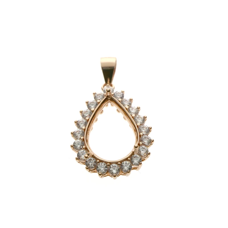 Rose Gold Розовое золото серебро в форме капли зубец ободок настройки для CZ камень Твердые 925 пробы серебро DIY Подвеска Шарм лоток 1431031 - Цвет: Rose Gold