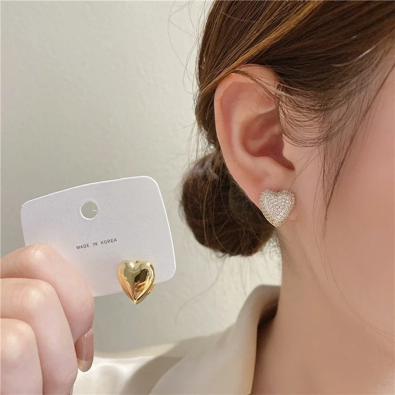 

925 Silver Needle Earrings Love Heart Earrings Women's Diamond Earrings Fashion Accessories French Vintage Gold Earrings Jewelry