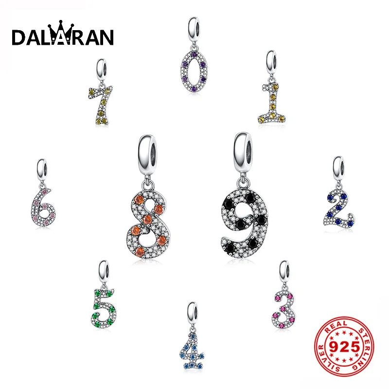DALARAN 925 пробы Серебряный Шарм CZ прозрачный Dazzing цифровой висячий кулон