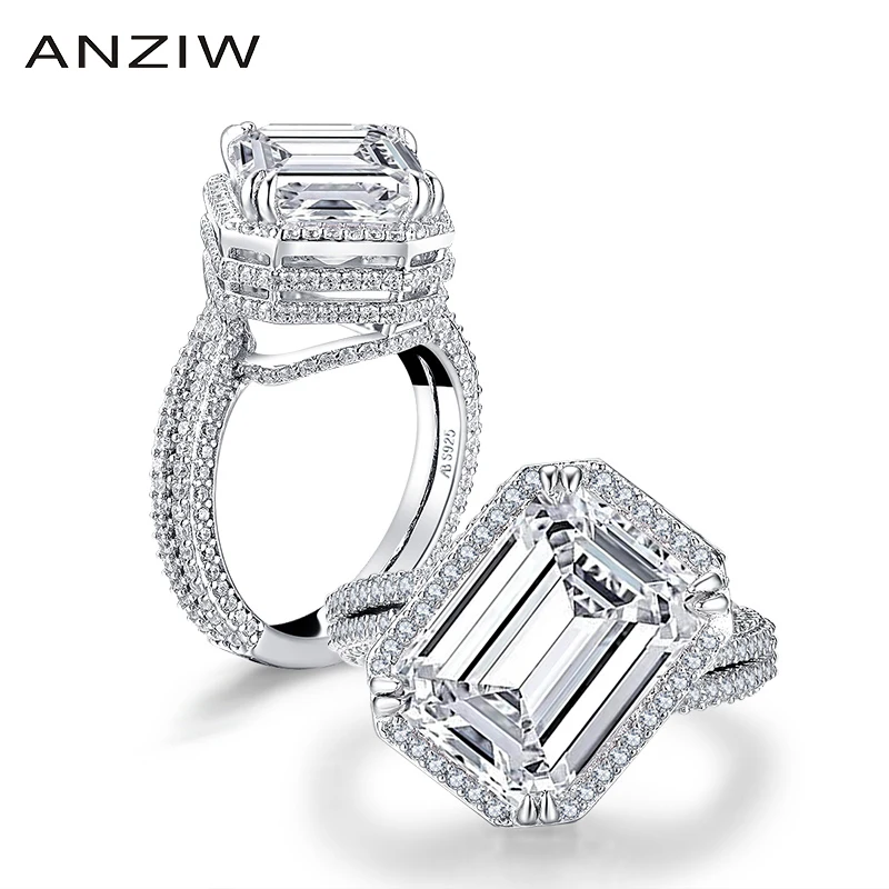 ANZIW большой 6ct изумрудная огранка Halo Кольцо псевдо бриллиант обручальное кольцо