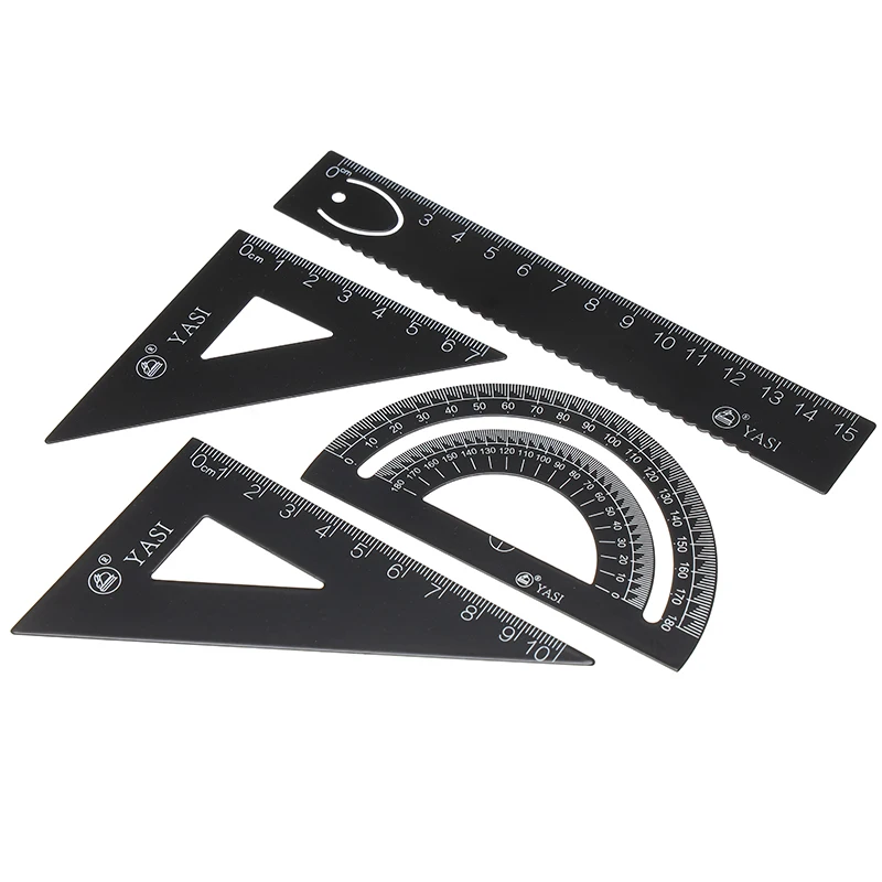 4 шт./компл. Алюминиевая линейка транспортир набор студентов математическая