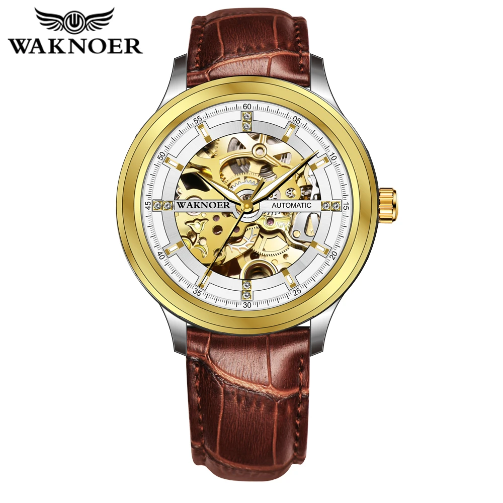 WAKNOER Брендовые мужские часы автоматические механические Tourbillon