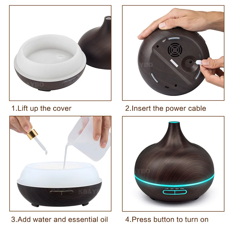 

300ml Air Humidifier Essential Oil Diffuser Aroma Lamp Aromatherapy Electric Aroma Diffuser Mist Maker for Home-Wood