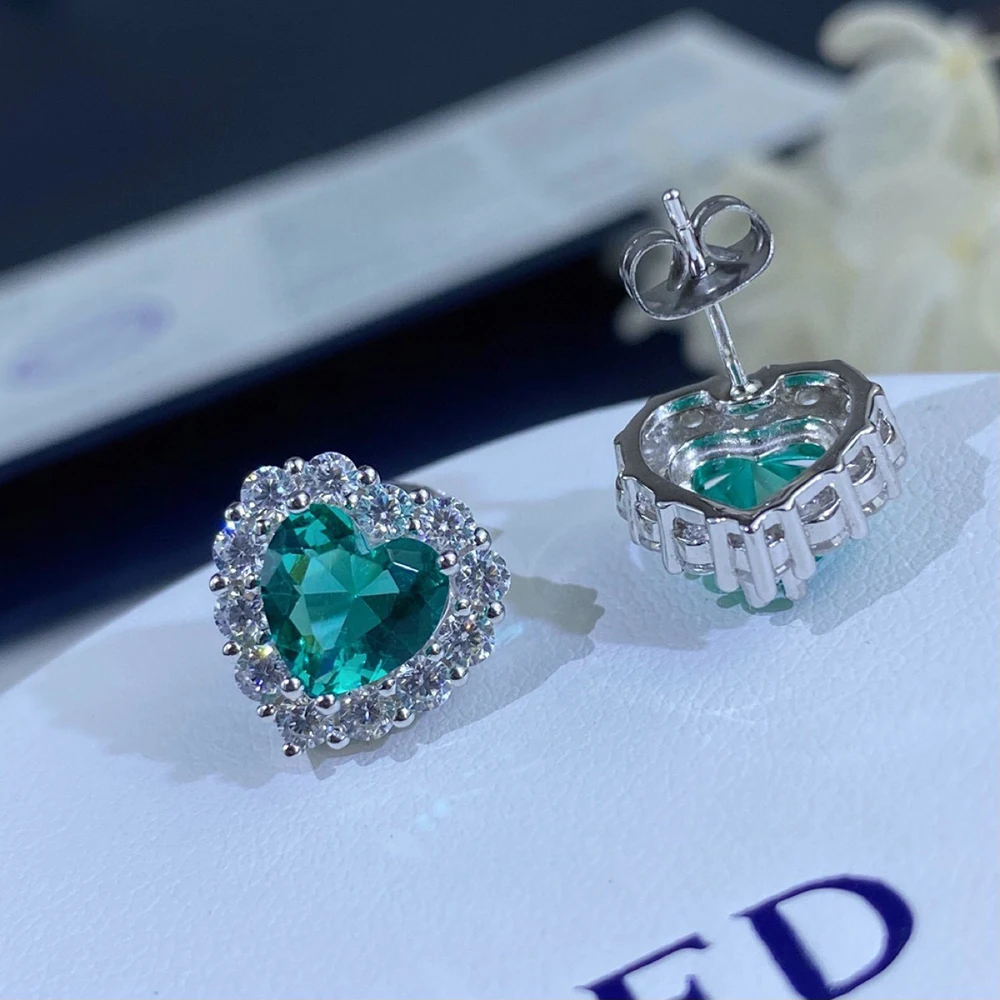 

Trendy 100% 925 Sterling Silver Heart Paraiba Tourmaline Earrings for Women Silver S925 Paraiba Stud Earrings Party Jewelry
