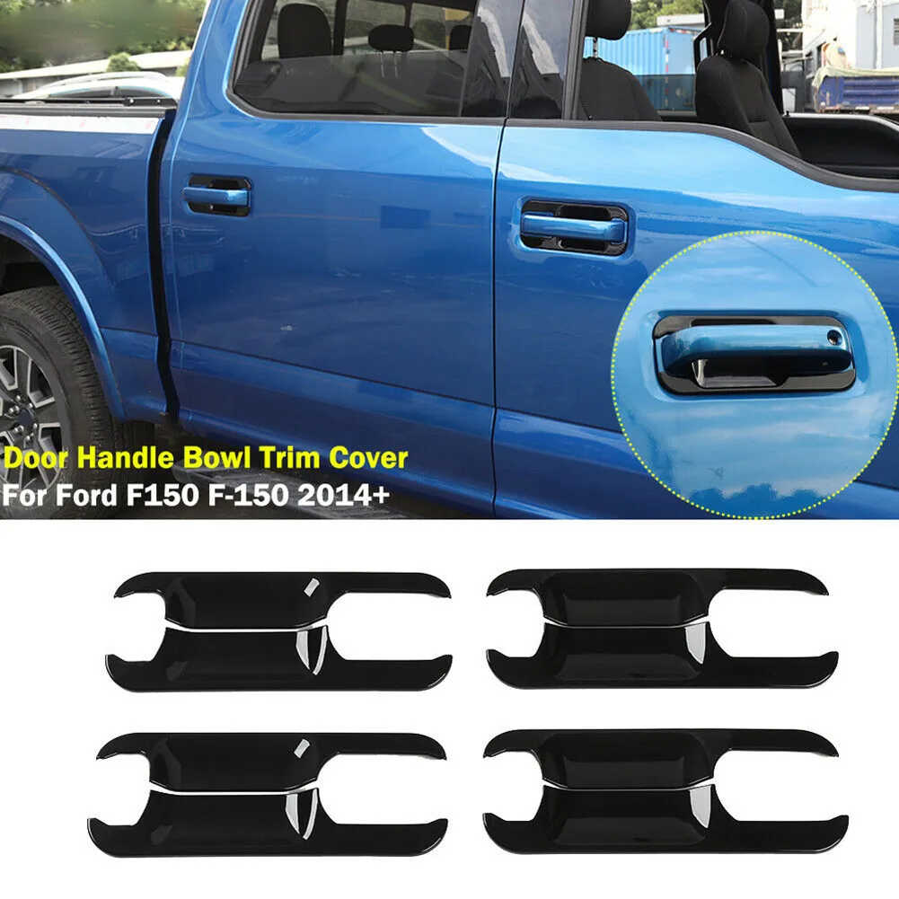 

Frame Door Bowl Handle Cover Trim 8pcs Accessory Black For Ford F150 F-150 2014+
