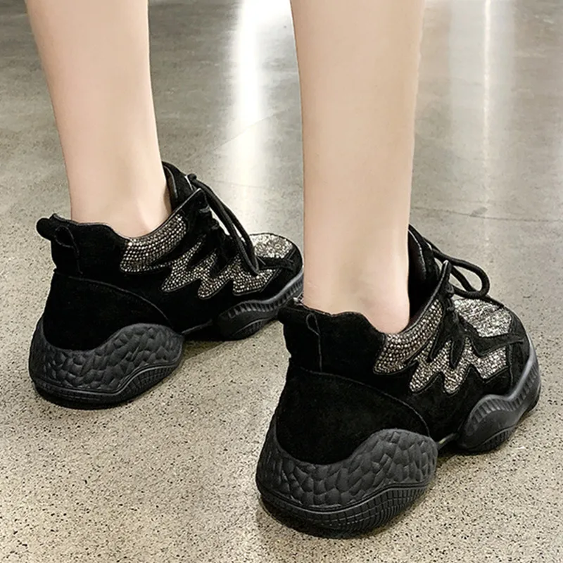 Обувь Для женщин из искусственной замши осень Bling Стразы на шнуровке модная