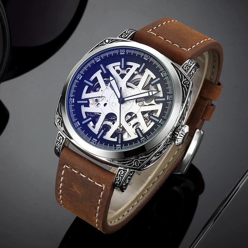 

Модные мужские наручные часы Shenhua с ремешком из цепей, автоматические механические мужские наручные часы в стиле ретро