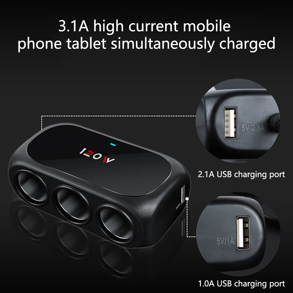 Автомобильный адаптер питания 120 Вт прикуриватель ABS двойной USB порт держатель