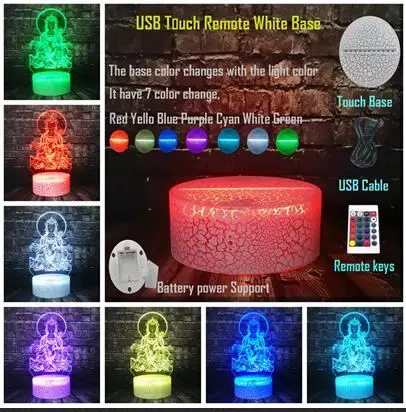 Remote 7 Color Светодиодный ночник религиозные верования 3D популярная Avalokitesvara лампа Будды домашний декор трещина Иллюзия для настроения Лава праздник друг подарок - Испускаемый цвет: Remote 7 Color