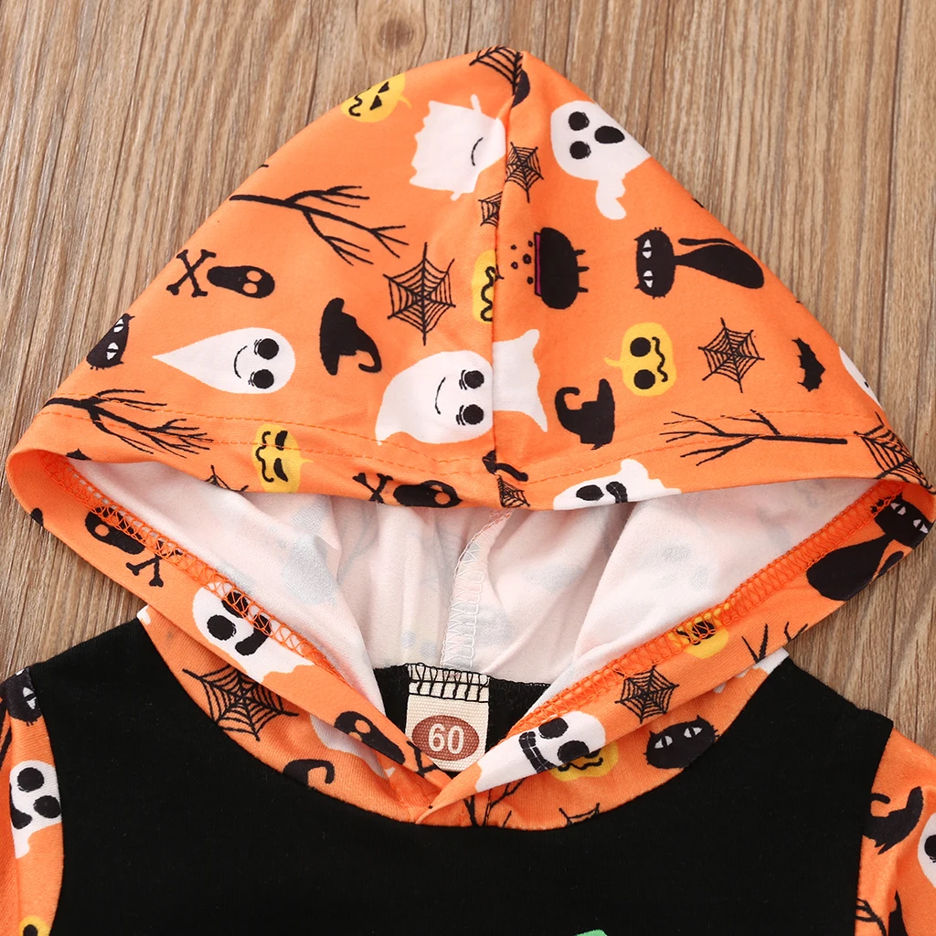 

Baby Newborn Girls Boys My First Halloween Hooded Romper Jumpsuits Infant Toddler Autumn Long Sleeve Pumpkin Print Romper 0-3Y