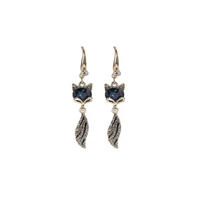 blue crystal fox earrings rhinestone animal pendant earrings hook earrings long earrings for women trendy jewelry