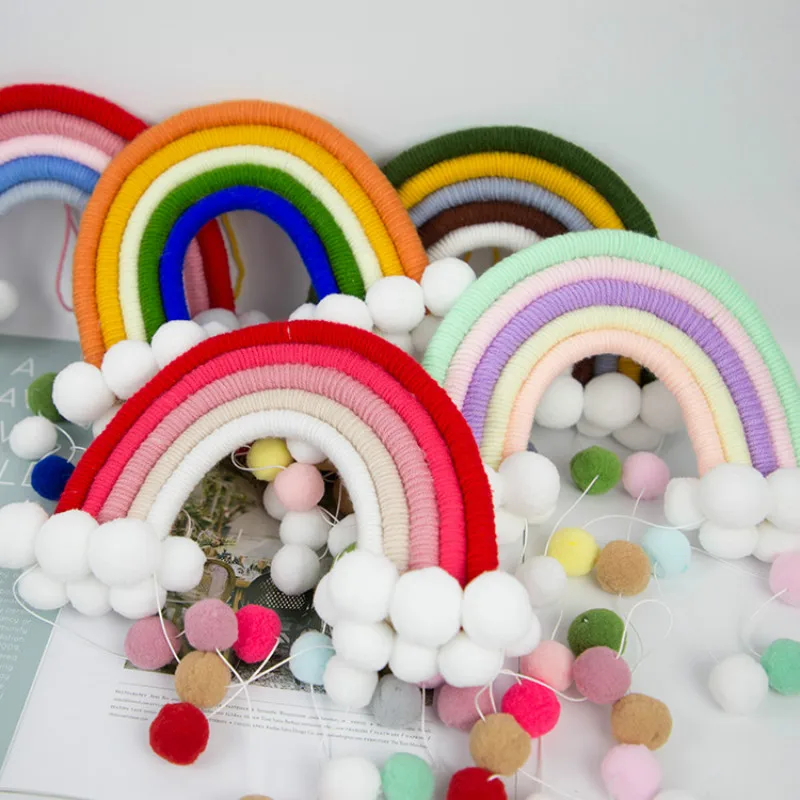 INS Nordic Wind Hair Ball Cloud Rainbow Pendant Home Children'S Room Hand-Woven Tassel Charm Wall Hanging Decoration | Дом и сад