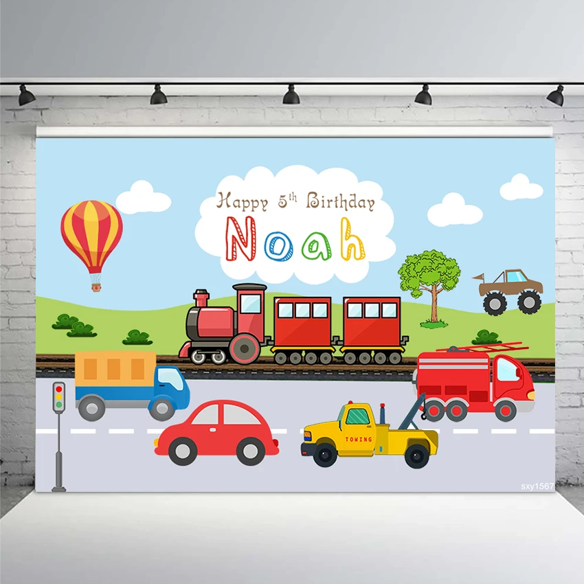 Фотофон для фотостудии с изображением мальчиков и автомобилей на день рождения