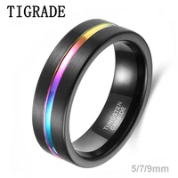 tigrade man ring 579mm black tungsten carbide rings mens jewelry colorful line wedding bands rings male bague homme