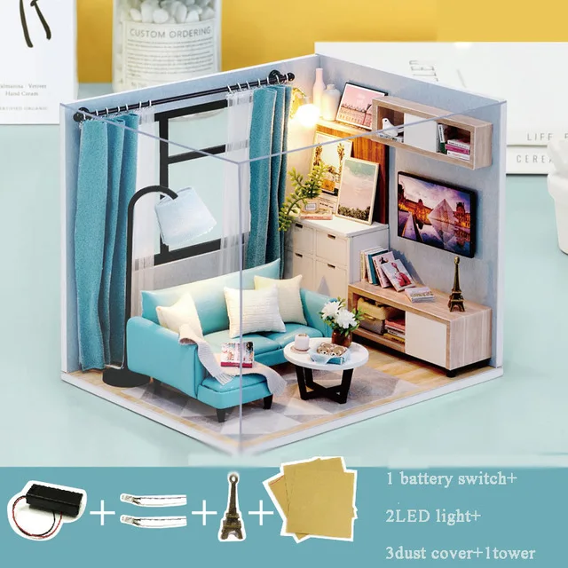 H018 with cover Кукольный дом мебель DIY Миниатюрная модель пылезащитный чехол 3D Деревянный кукольный домик рождественские подарки игрушки для детей дневник котенка H013# E - Цвет: H018 with cover