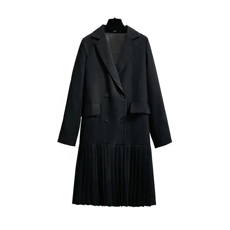 

4XL 5XL Large Size Women Autumn Blazer Dress Winter Retro Plus Size Pleated Dress Loose Long Sleeve Casual Office Big Size Dress