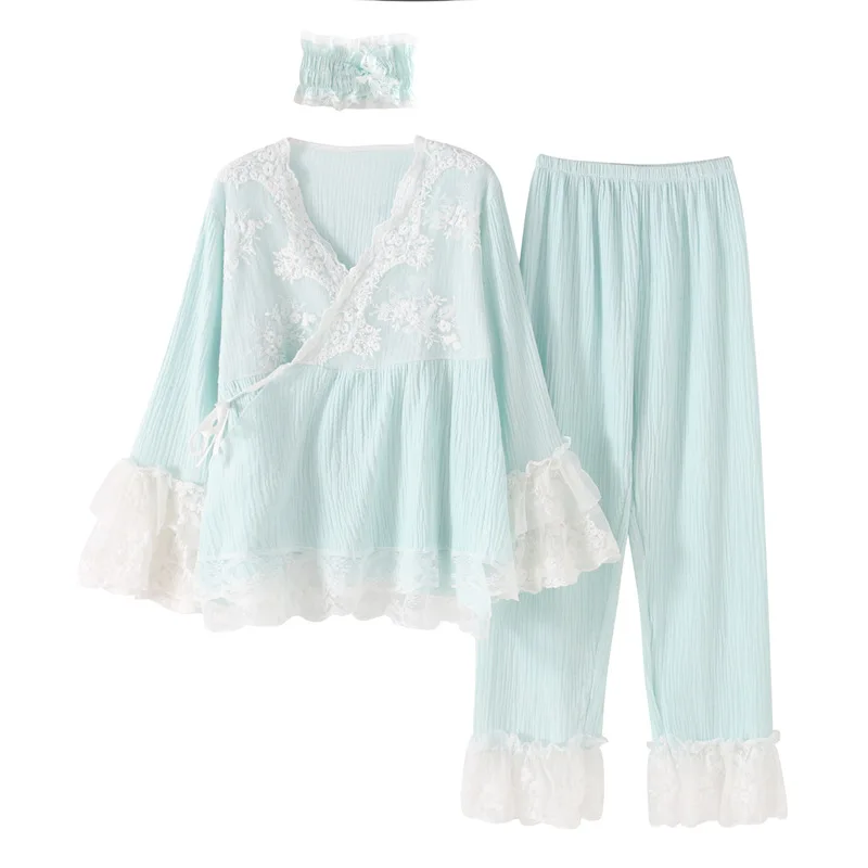 LY весна и осень новая Корейская версия хлопковой марли Женский пижамный комплект