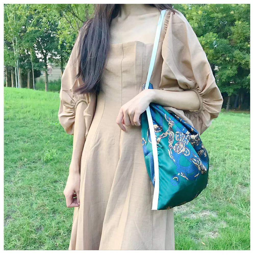 

Polyester Fabric Printed Chain Eco Shopping Tote Shoulder Bag Blue or Red Base CYB29