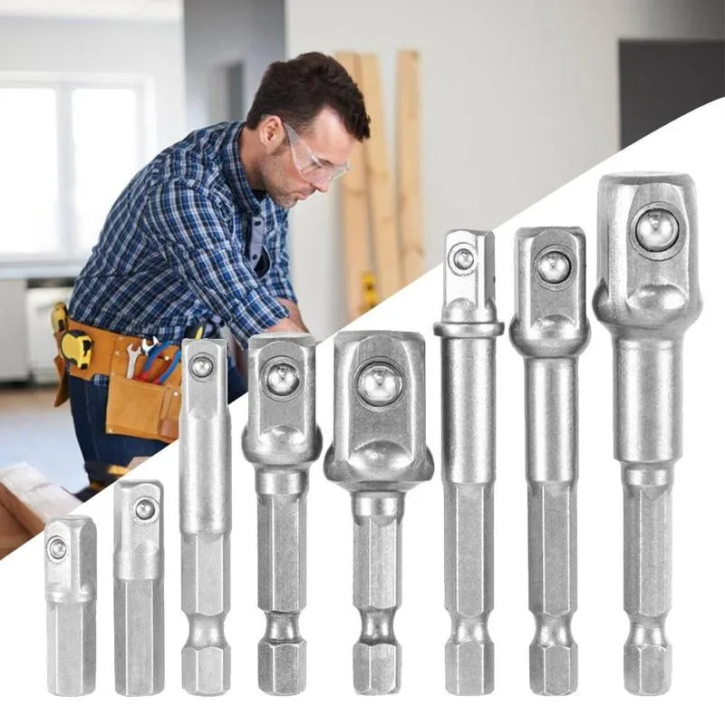 8pcs/set Pneumatic Socket Adapter For Impact Driver W/ Hex Shank To Square Drill Bits Bar Extension Set 1/4&quot 3/8&quot 1/2&quot |