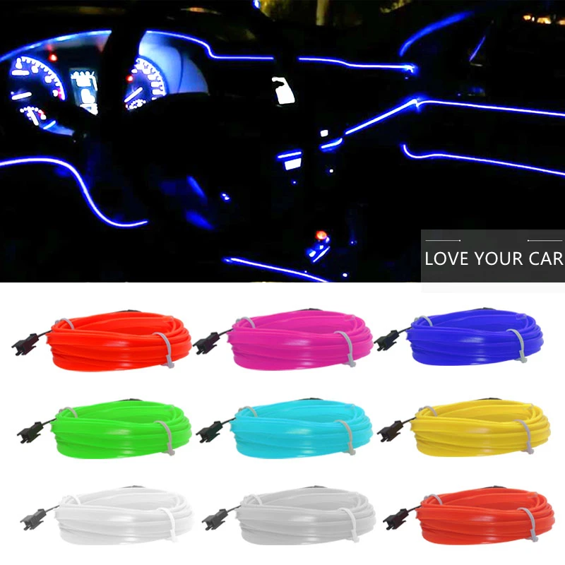 

1M/3M/5M Flexible Car Interior Lighting LED Strip Garland Wire Rope Tube Line Neon Light With Cigarette Drive controller