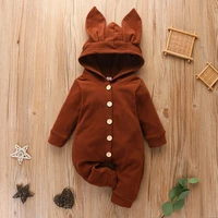 baywell infant baby girls boys rompers autumn rabbit ears hooded solid long sleeved breasted jumpsuit newborn romper clothes