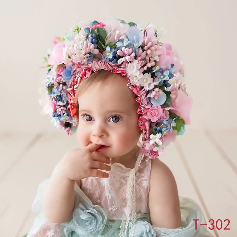 

Newborn Baby Photography Props Flowers Florals Hat Handmade Colorful Bonnet Hat Studio Shooting Photo Props Fotografia Accessori