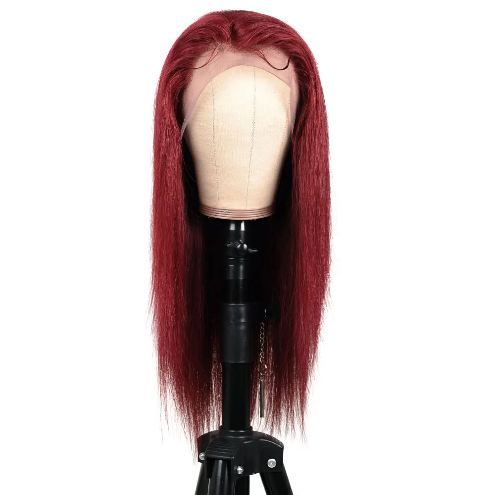 

Burgundy 99J Straight Lace Front Human Hair Wig Brazilian 99J 13*11 Lace Front Wig Pinshair Pre Plucked Remy Hair 180% Density