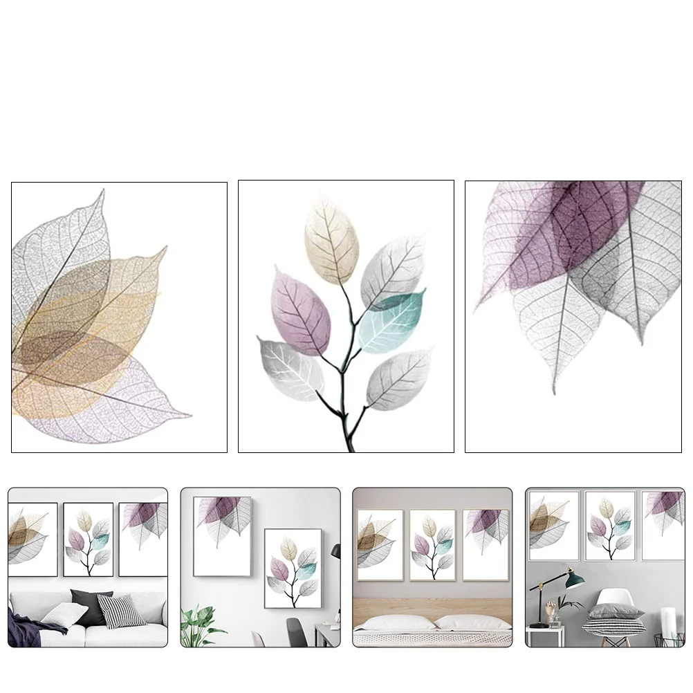 

3Pcs Unframed Macro Leaves Texture Art Paintings Minimalist Plant Artworks