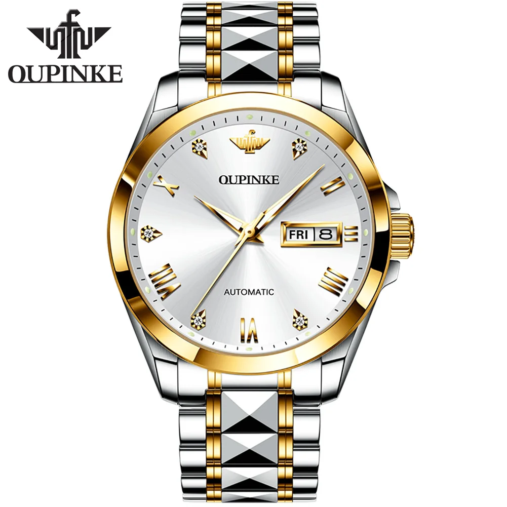 

OUPINKE Men Automatic Mechanical Watch Top Brand Luxury Sapphire Glass Tungsten Steel Date Luminous Waterproof Wrist Watch 3171