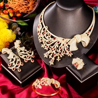 siscathy fashion luxury zircon flower necklace romantic wedding jewelry set for women female party dress earrings accessories