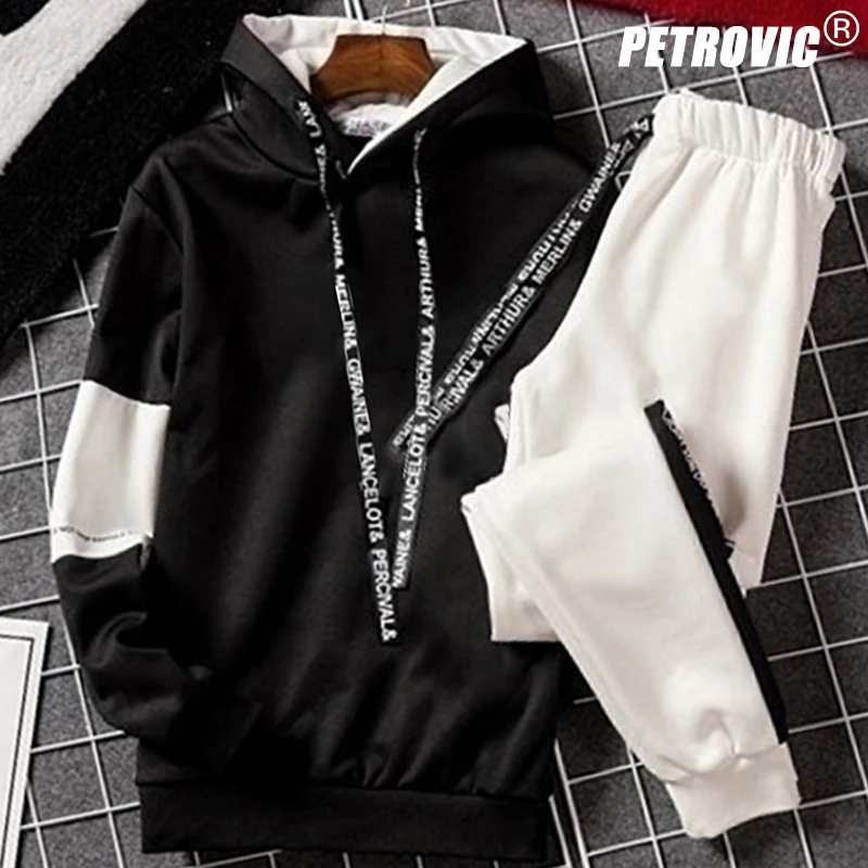 PETROVIC Men's Sweatshirt Set Hoodies+Sweatpants Tracksuit 2 Piece Set Outfits Joggers Suit Male Pullover Streetwear Clothes