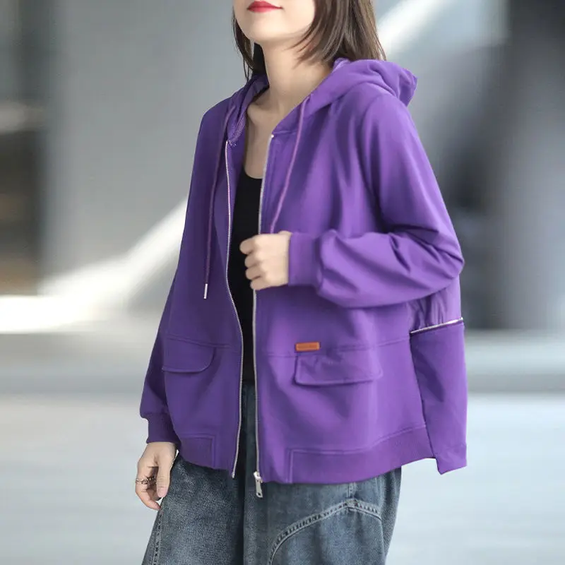 

Literature Vintage Casual Coat 2021 Women Spring Autumn New Loose Hooded Jacket Long Sleeves Casual Zip Up Hoodies Oversized