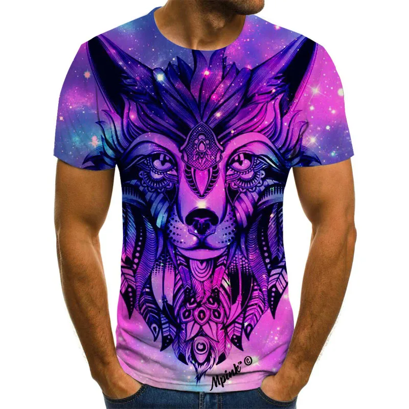 

2021 New 3D Printing Domineering Wolf King Unisex Short-Sleeved Personalized Round Neck Pullover XXS-6XL Oversized T-Shirt