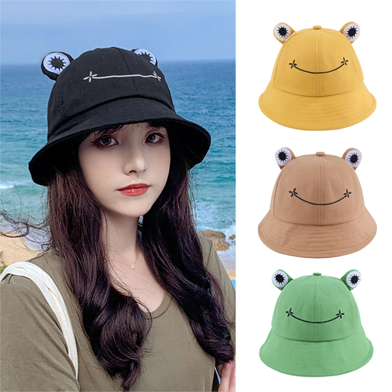 

Fashion Frog Bucket Hat for Women Summer Autumn Plain Women Panama Outdoor Hiking Beach Fishing Cap Sunscreen Female Sunhat