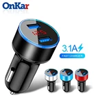 Автомобильное зарядное устройство ONKAR с USB, 3,1 А, светодиодный дисплей, универсальный автомобильный прикуриватель с двумя USB-портами для Iphone, Samsung, HuaWei, XiaoMi 12-24 В