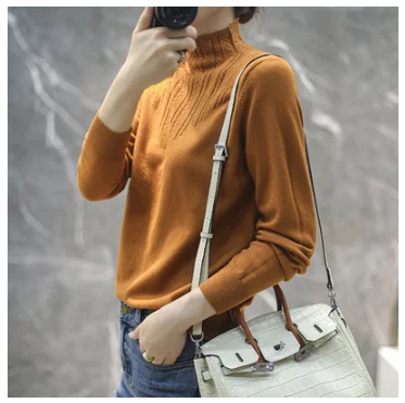 

Autumn and winter new half high collar wool sweater women short Korean loose and thin printed sweater