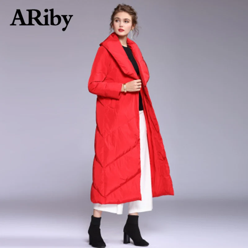 ARiby High-end пуховая куртка большой отворот в европейском и американском стиле, в стиле ретро; зимняя куртка-пуховик Длинная женская куртка