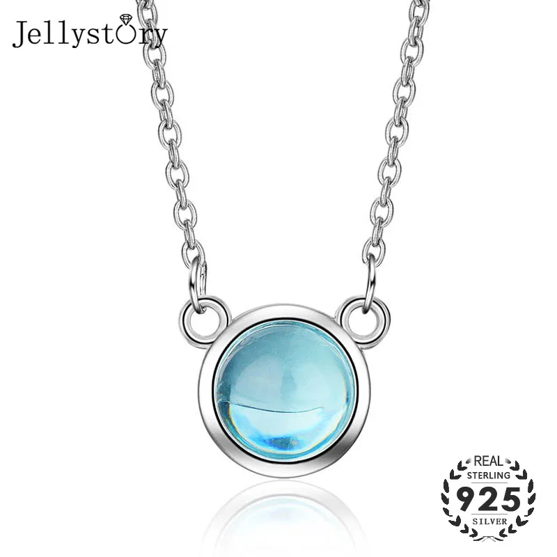 

Jellystory new 925 sterling silver jewellery necklace with round shaped sapphire pendant for women wedding promise banquet party