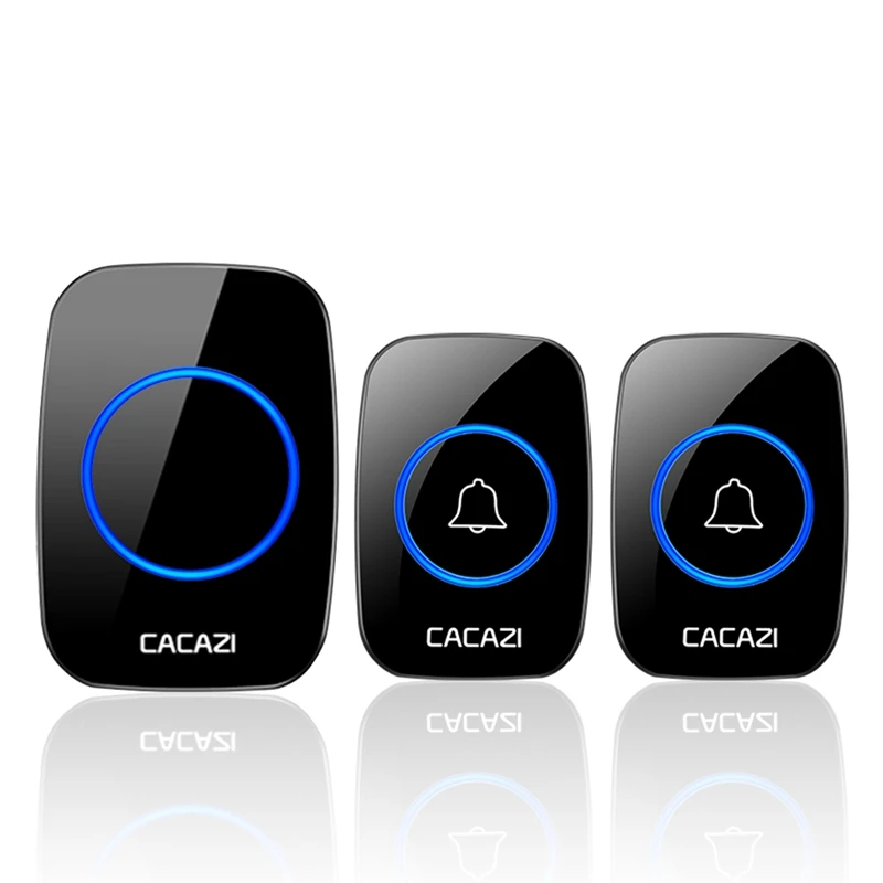 2 button 1 receiver Беспроводной дверной звонок CACAZI, водонепроницаемый, умный, 300 м, дистанционный светодиодный светильник, кнопка, домашний звонок, звонок, 60 мелодий, 5 громкости, США, ЕС, Великобритания, вилка - Цвет: 2 button 1 receiver