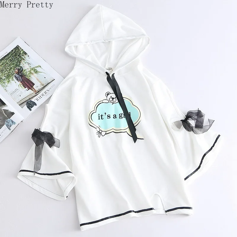 

2021 Women Spring Hoodies Sweatshirt Casual Cartoon Print Lace Up Loose Long Sleeve New Arrival Female Fashion Hooded Pullovers