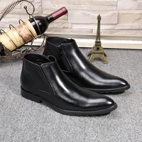 autumn and winter man high shoes pointed shoes british leather boots formal wear office boots wedding boots mens shoes