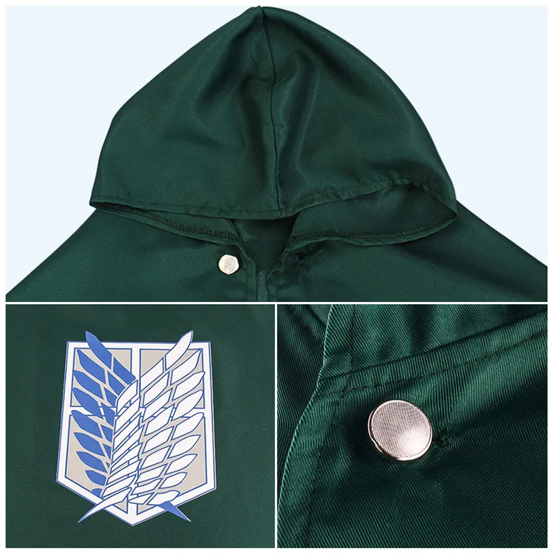 

Attack on Titan The Scouting Legion Cosplay Costumes Anime Green Black Cloak Robe Necklace Props Hooded Cape Mask For Men