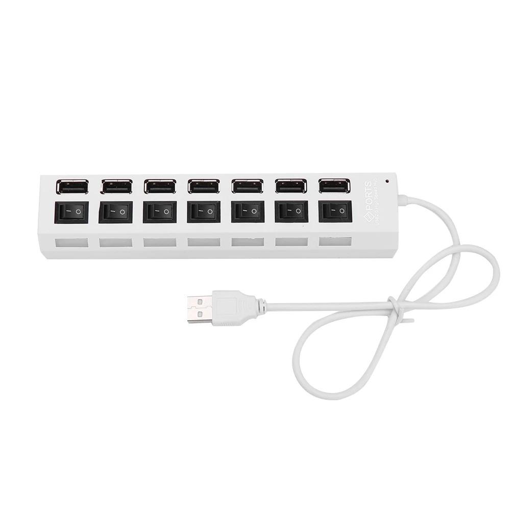 

Intelligent USB 2.0 Adapter HUB 7 Port Expander Multiple High-speed LED ON/OFF Power Switch Office Computer Cables