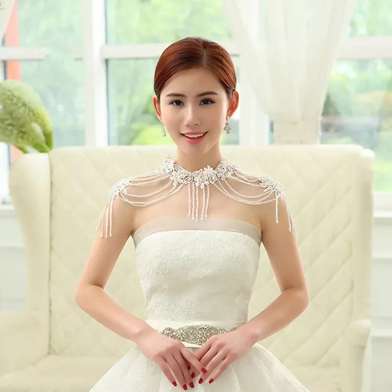 Новинка 2020 белая свадебная накидка с круглым вырезом украшенная бусинами