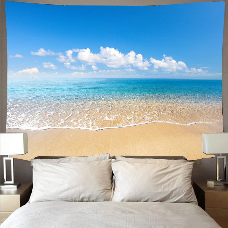 

Beautiful Sea Beach Blue Sky Landscape Tapestry Polyester Wall Cloth Art Tapestry Hippie Wall Hanging Beach Towel Home Decor