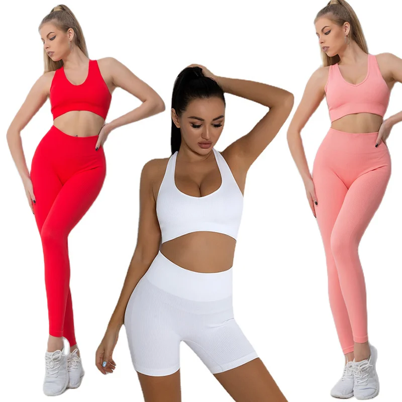 

2Piece Set Seamless Women Sport Set Yoga Sexy Bra High Waist Leggings Running Sportswear Workout Clothes Suits Suit Athletic New