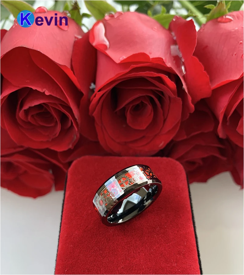 Черное обручальное кольцо вольфрамовое 8 мм с механическим зубчатым колесом из