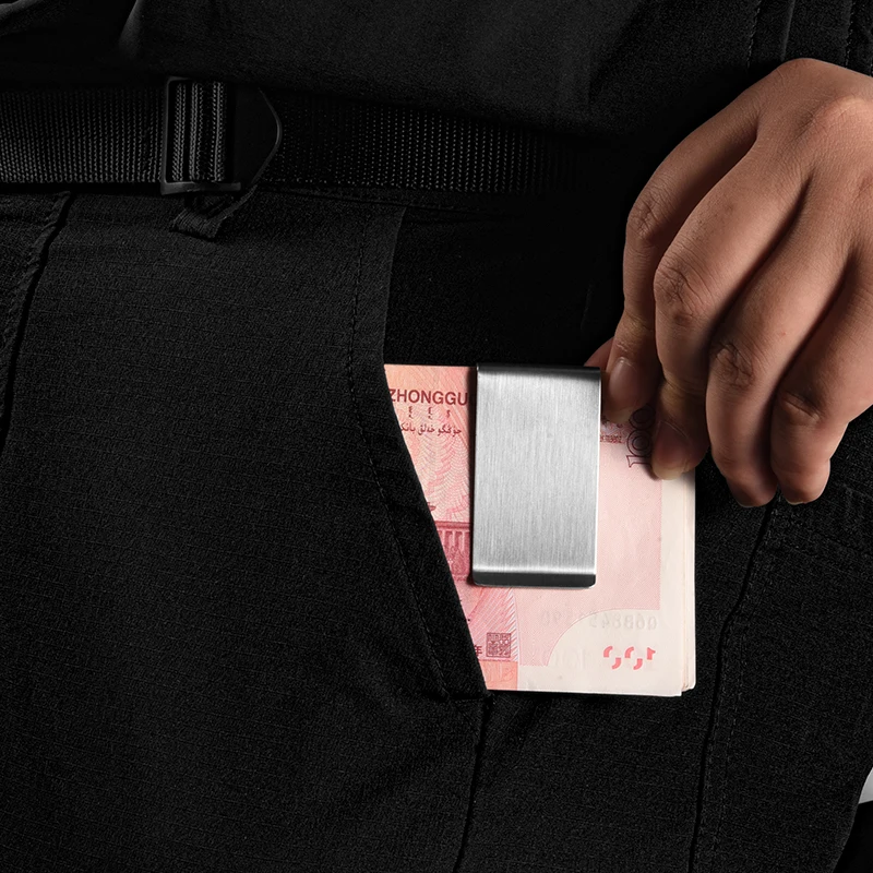 QOONG новая Двусторонняя нержавеющая сталь металлический зажим для денег Модные